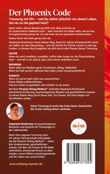 "Der Phoenix Code: Trennung mit 50+ – und du stehst plötzlich vor einem Leben, das du so nie geplant hast? www.einklang-hameln.de"   
Oberer Teil rot, unteres Drittel braun mit einem Foto einer lächelnden Frau.