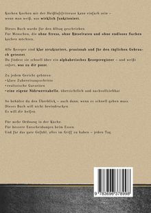 Text über das einfache Kochen mit der Heißluftfritteuse, strukturiert und stressfrei. Unten ein Barcode. Hintergrund beige.