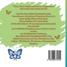 Text über eine Schnecke, die durch Mut und Selbstvertrauen eine Rettung schafft. Mit Schmetterlingen auf grünem Hintergrund.
