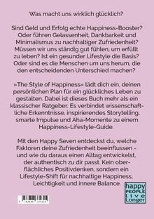 Oben steht der Text: „Was macht uns wirklich glücklich?“ Unten rechts ein quadratisches Logo: „happy PEOPLE live Longer“. Text über Glück, Gelassenheit und Lifestyle.