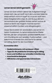 "Lernen lernen leicht gemacht" steht oben. Es folgt ein Text über Lerntipps, inkl. Gedächtnishacks und praktischen Tipps. Unten ist ein Logo.