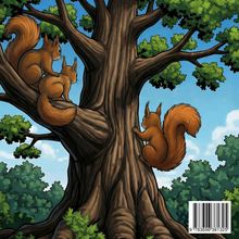 Strichcode unten rechts. Illustration: Drei Eichhörnchen an einem großen Baum, umgeben von grünen Blättern und blauem Himmel.
