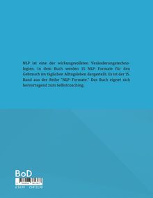 Text beschreibt NLP-Veränderungstechnologien und -Formate für Selbstcoaching. Blauer Hintergrund mit BoD-Logo unten.
