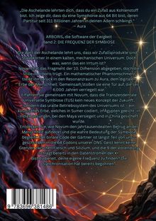 Ein Zitat: "Die Aschelände lehrten dich, dass du ein Zufall aus Kohlenstoff bist." Fantasievolle Illustrationen mit kosmischem Hintergrund.