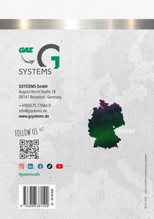 "GYSYSTEMS GmbH, Adresse, Telefonnummer, E-Mail, Website. Karte von Deutschland mit Zwickau, Social-Media-Symbole."