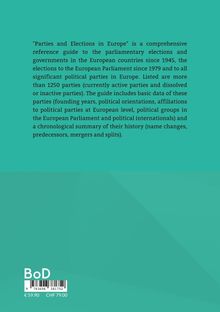 Text beschreibt ein Handbuch zu europäischen Wahlen, listet über 1250 Parteien mit deren Daten und Geschichte seit 1945.