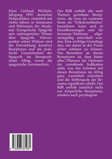 Auf violettem Hintergrund steht Text über Hans Gerhard Wicklein und sein Wissen über Spagyrik sowie Rezepturen.