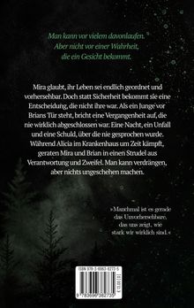 Grüner Text: „Man kann vor vielem davonlaufen...“ Schwarzer Hintergrund mit Silhouetten von Bäumen und Sternen.