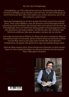 "Der Herr des Fichtelgebirges" von Roland P. Bayer, Text über Machtkonflikte im Fichtelgebirge. Foto: Mann mit Notizbuch auf Treppe.