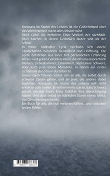 Der Text beschreibt einen Gedichtband über das Weitermachen in schweren Zeiten. Hintergrund: graue Wolken.