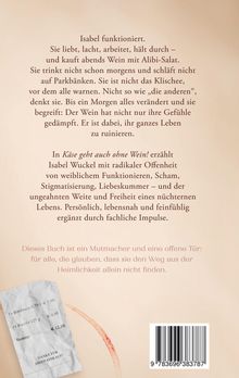 Isabel funktioniert. Sie liebt, lacht, arbeitet und kauft abends Wein mit Alibi-Salat. Text auf beigem Hintergrund.