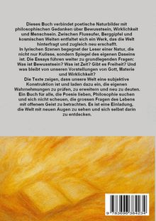 Text beschreibt ein Buch über Naturbilder und philosophische Gedanken. Unten ist ein orange-gelbes Gemälde.