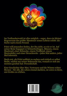 Ein kleiner Regenwurm erlebt im Trollzauberwald Abenteuer auf der Suche nach Freundschaft. Illustration eines Wurms auf Blume.