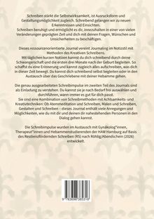 Texte beschreiben das Journal für Schwangere, das Schreiben mit Achtsamkeitsmethoden vereint. Beige Hintergrundmuster.