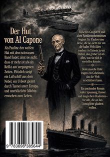 Texte beschreiben eine spannende Geschichte über Pauline, Gangster und Geheimnisse. Dunkle Illustration mit Mann, Schiff, Flugzeug.