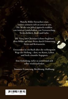 Ein Text auf dunklem Hintergrund beschreibt Kunstwerke von Julia Lippitsch und Texte von Christian Geltner als Einladung zur Reflexion.