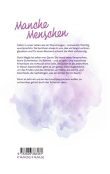 "Manche Menschen" in lila Schrift. Darunter Text über Menschen und Magie, begleitet von einem lila Aquarellhintergrund.