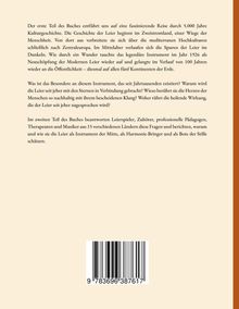 Text beschreibt eine Buchreise über 5.000 Jahre Leiergeschichte. Ein ISBN-Barcode ist unten in der Ecke.