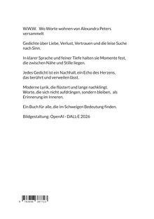 Texte: W.W.W. Wo Worte wohnen. Gedichte über Liebe, Verlust, Vertrauen. Moderne Lyrik, die nachhallt. Barcode unten.