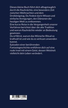 Beschreibung eines Buches über Rituale und Traditionen der Rauhnächte, inklusive Anleitung für ein Wünsche-Ritual. Ein Barcode unten.