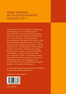 Titel: "Ist Gleichzeitigkeit nur relativ?" von Holger Mohrmann. 

Ein Dialog über Relativität und Absolutheit. ISBN 978-3-6963-8860-7.

Orange-gelbes Cover, roter Textblock.