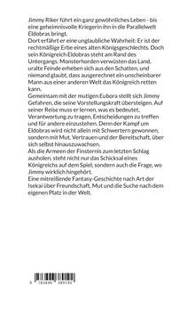 Ein Text beschreibt, wie Jimmy Riker in die Welt Eldobras kommt, um ein Königreich zu retten. Fantasy über Freundschaft und Mut.