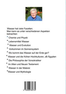 Texte beschreiben verschiedene Aspekte von Wasser, z.B. Chemie, Hochkulturen, Mythologie. Porträt eines lächelnden Mannes.