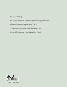 Das ELSA-Prinzip: Wirkungsvoll führen für Frauen. Zitate loben das Buch. Preisangaben unten. Dezentes, schlichtes Design.