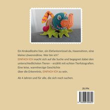 Ein Stofftier mit Krokodilzahn, Elefantenrüssel, Hasenohren und Löwenmähne. Text beschreibt die Suche nach sich selbst.