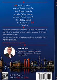Ein Zitat von Sacha Zelter über die Zukunft der Feuerwehr, Infos zum Autor und eine Illustration von Gebäuden und Denkmälern.