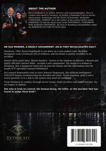 "ABOUT THE AUTHOR: Barry Redhead is an author, director and cinematographer. An old murder. A deadly assignment." Im Hintergrund sind zwei Personen mit einem dunklen Stadtbild und einem Logo unten links.