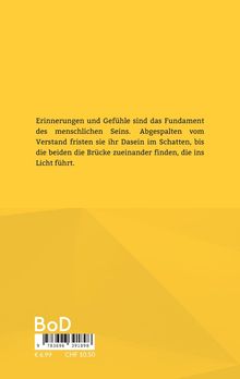Text über Erinnerungen und Gefühle als Fundament des Seins. Gelber Hintergrund mit geometrischen Mustern und "BoD".