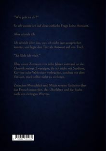 Texte über eine innere Suche und persönliche Reflexion. Gedichte über Erwachsenwerden und Überleben. Dunkler Hintergrund.