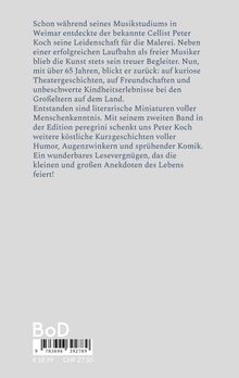 Text kündigt Kurzgeschichten von Peter Koch an, inspiriert von seinem Leben. Preisangaben: €18,99 und CHF 27,50.
