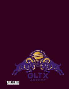 "GLTX AGENCY" unter zwei springenden Widdern vor Sonnenhintergrund. Unten links ist ein Barcode.