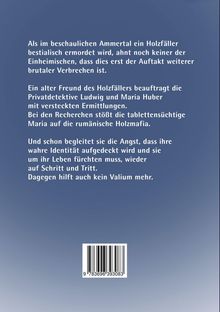 Blauer Hintergrund mit weißem Text über einen Mordfall und Ermittler. Unten ein Barcode.