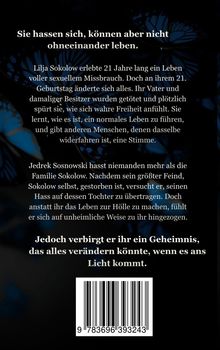 Text: "Sie hassen sich, können aber nicht ohneeinander leben." Hintergrund: Dunkel mit blauen Schmetterlingen.