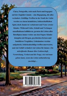 Ein Text beschreibt einen Roman über Leidenschaft und Verlust. Im Hintergrund ist eine malerische Parkszenen-Illustration.