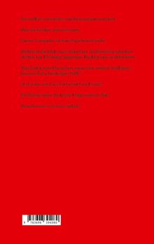Roter Hintergrund mit schwarzem Text zu künstlicher Intelligenz und menschlichem Bewusstsein, sowie einem Strichcode unten.