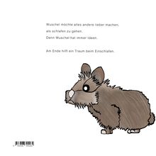 Text über einen Hasen namens Wuschel und seine Abenteuer beim Einschlafen. Niedliche Illustration eines Hasen.