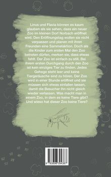 Text berichtet über Linus und Flavia, die einen leeren Zoo besuchen. Illustration: Skizze einer Biene auf grünem Hintergrund.