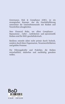 Text beschreibt die Bedeutung von Governance, Risk & Compliance für KMU. Barcode unten. Preis: €14,49 / CHF 21,50.