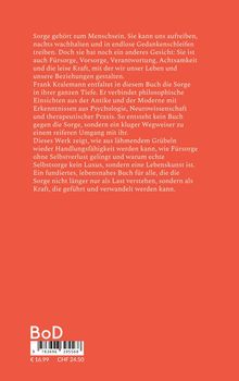Ein orangefarbener Hintergrund mit Text über die positive Seite von Sorgen, deren Bewältigung und Selbstsorge. Unten ein Barcode.