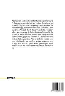 Text über gedankliche und reale Veränderungen. Unten steht „prosa“ zwischen zwei gelben Linien. Barcode rechts.