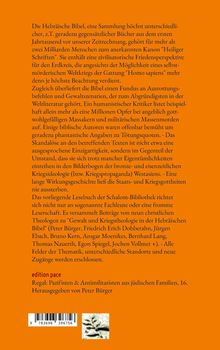 Text über die Hebräische Bibel und ihre Gewalt- und Kriegstheologie. Unten steht "edition pace" und ein Barcode.
