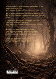Ein dichter, mystischer Wald mit Bäumen, deren Äste sich über einem nebligen Pfad wölben. Ein geheimnisvolles Leuchten stammt aus der Ferne im Wald.