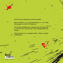 Texte beschreiben Bernd Schubert und sein wichtigstes Werk. Hintergrund: grüner Splatter-Look mit schwarzen und roten Spritzern.
