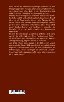 Ein Text stellt Fragen zur Rolle von Johann Tetzel und der Reformation. ISBN und Barcode sind unten abgebildet. Hintergrund in Dunkelrot.