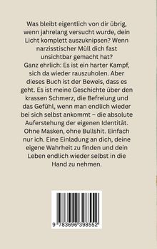 Text über persönlichen Kampf und Selbstfindung. Darunter ein Barcode. Hintergrund ist hellbeige.