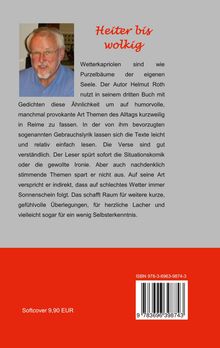 "Heiter bis wolkig" steht oben, darunter ein Text über ein Buch von Helmut Roth. Foto eines älteren Mannes links. ISBN unten.